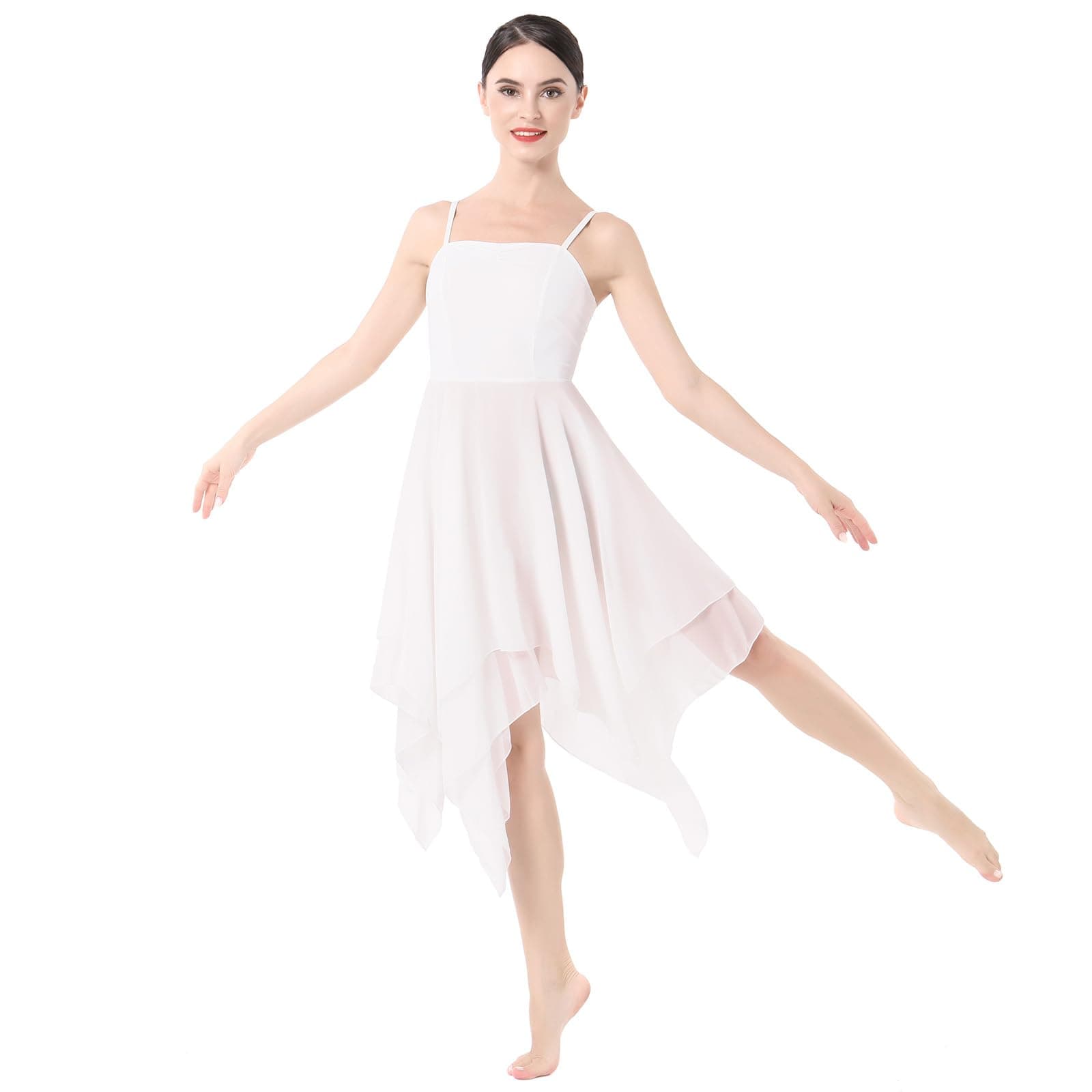 Lyrical Dance Costume for Women: Spaghetti Strap Chiffon Flowy Dress