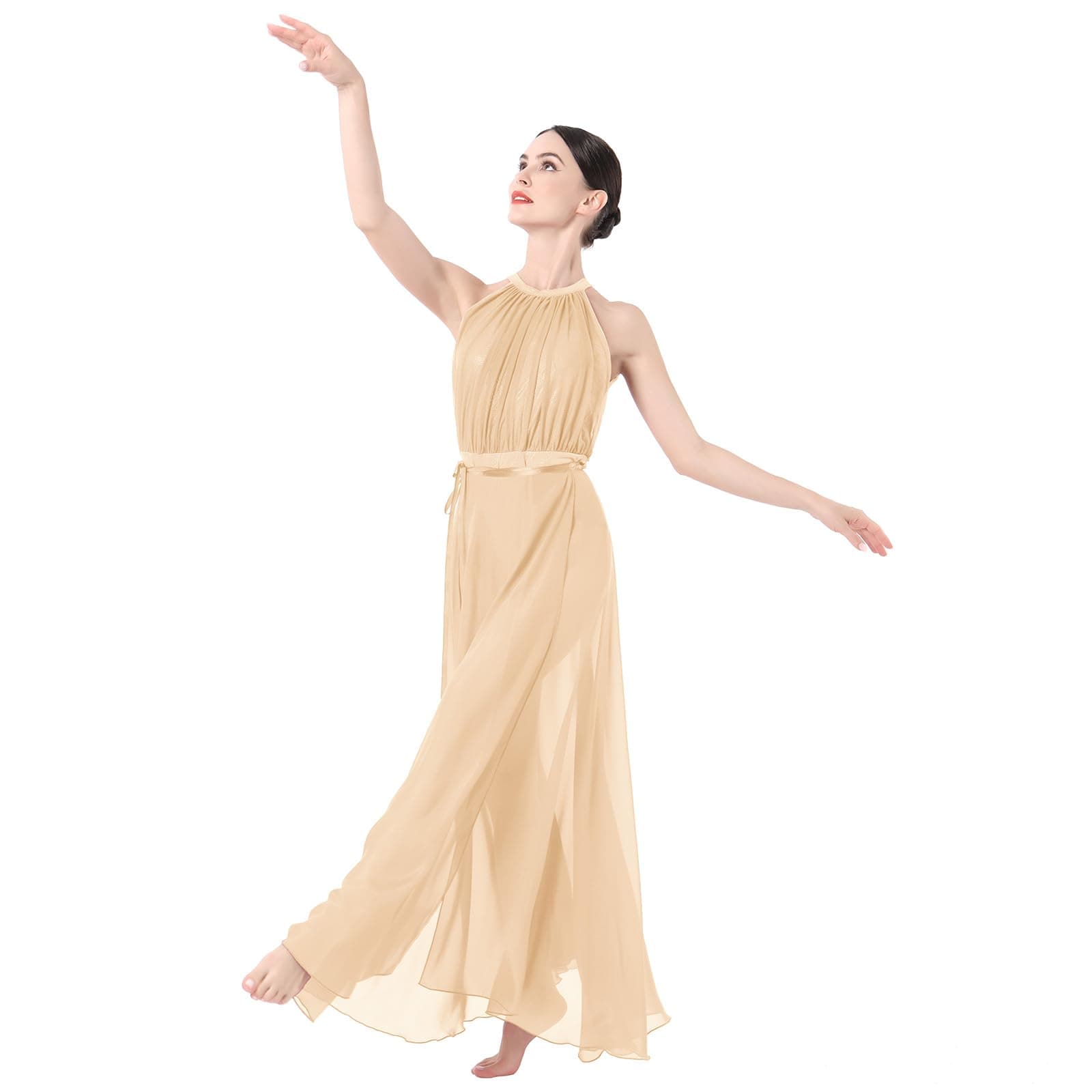 ODASDO Shiny Metallic Sleeveless Leotard & Mesh Tulle Maxi Skirt Dance Costume Set