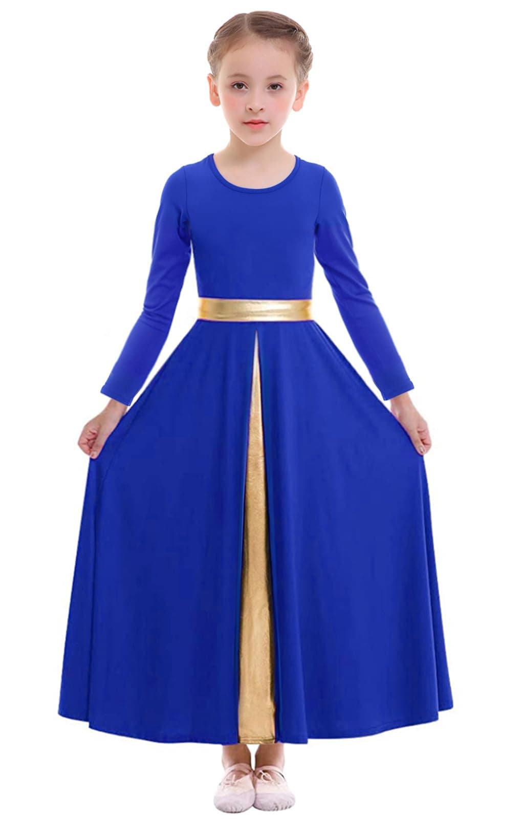 Z&X Girls Liturgical Dance Dress Wide Swing Skirt Long Sleeve Worshiprobe