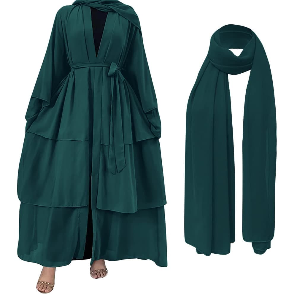 IDOPIP Women's Muslim Abaya Dress - Long Sleeve Dubai Cardigan Robe