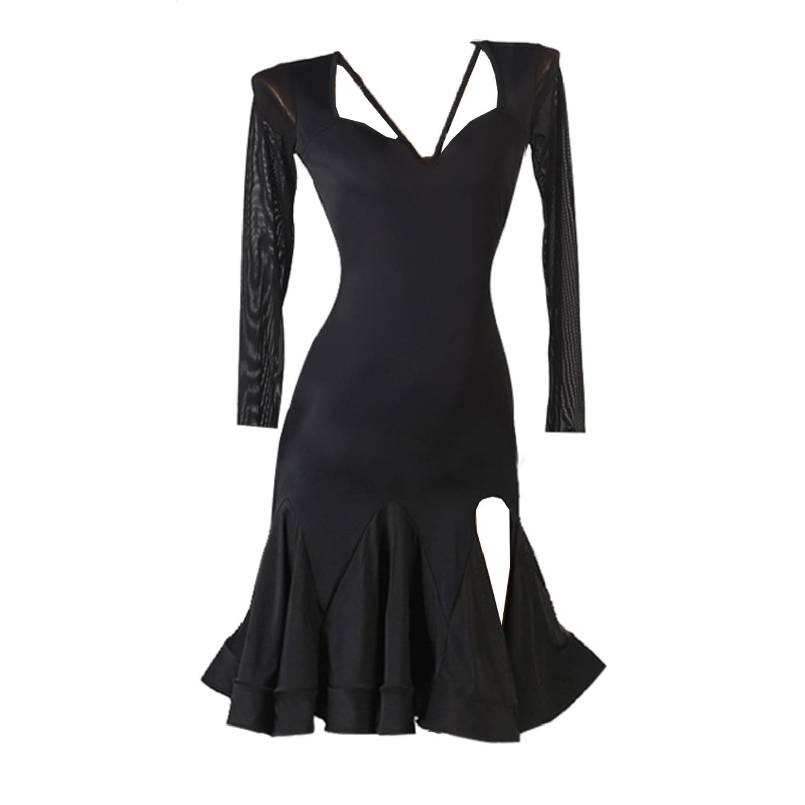 CHAGME Women's Long Sleeve Salsa Ballroom Tango Dresses.Split Skirt.