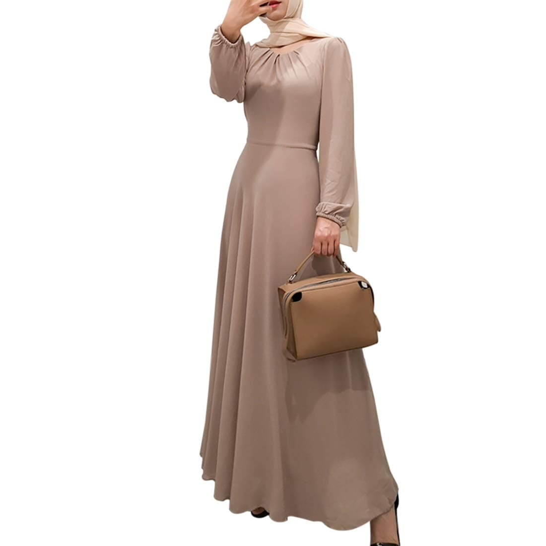 BooW Women's Chiffon Flowy Maxi Abaya Dress