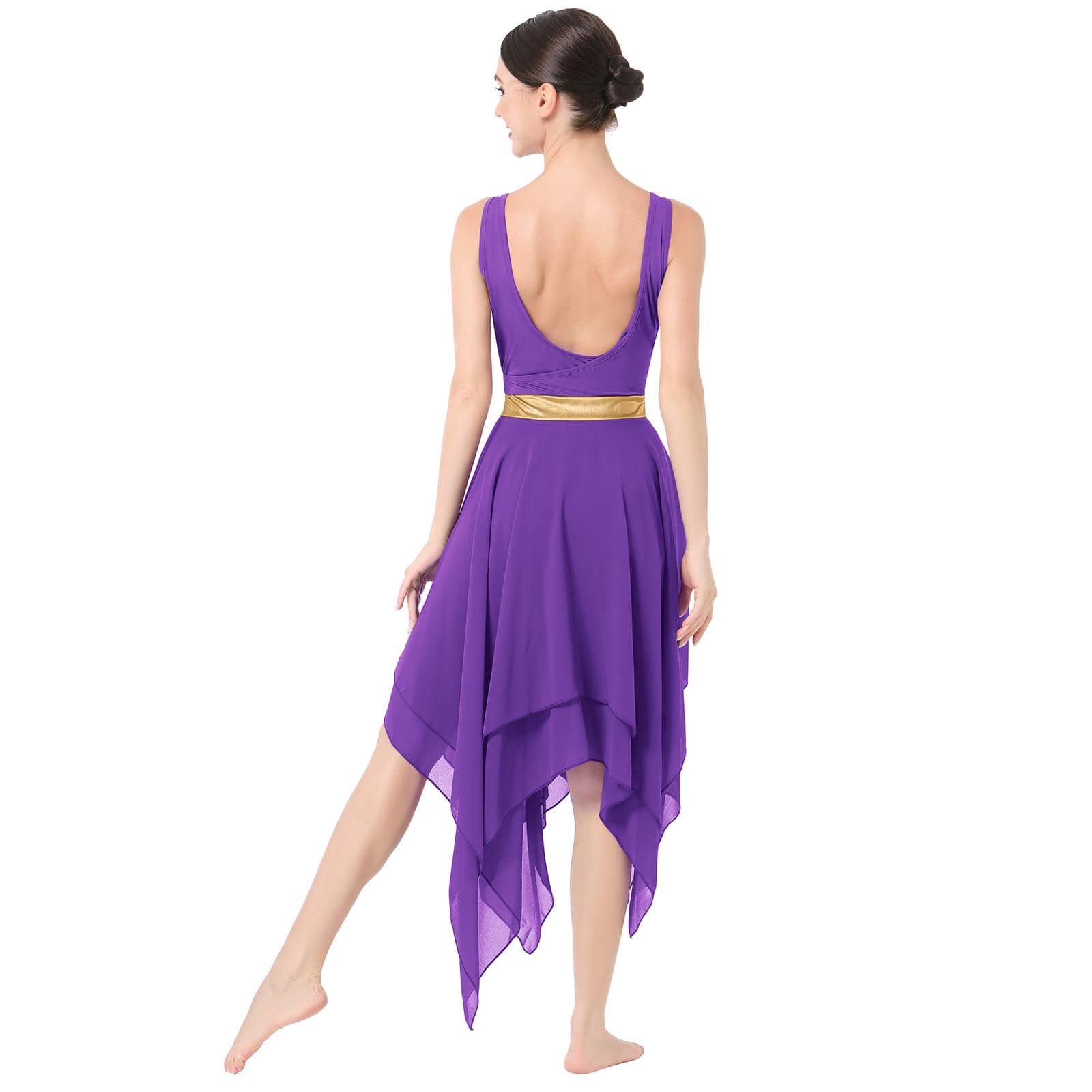 IBAKOM Gold Metallic Cutout Chiffon Tulle Dance Dress for Women