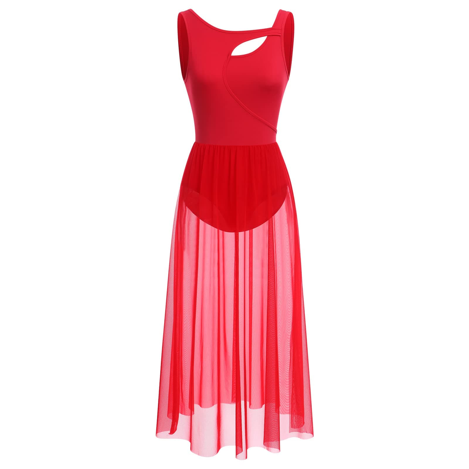 Women's Contemporary Lyrical Dance Costumes - Sleeveless Cut-Out Mesh Tulle Maxi Dress (XS-XL)