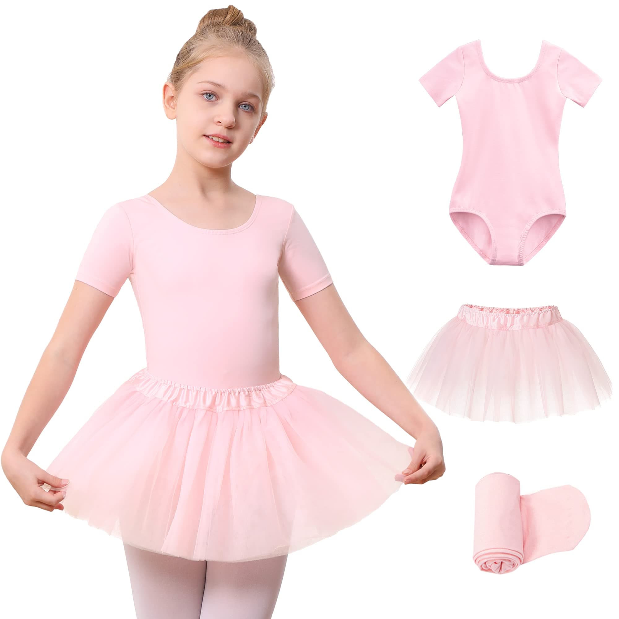 Girls Ballet Leotard Set with Skirt and Tights for Toddlers and Kids