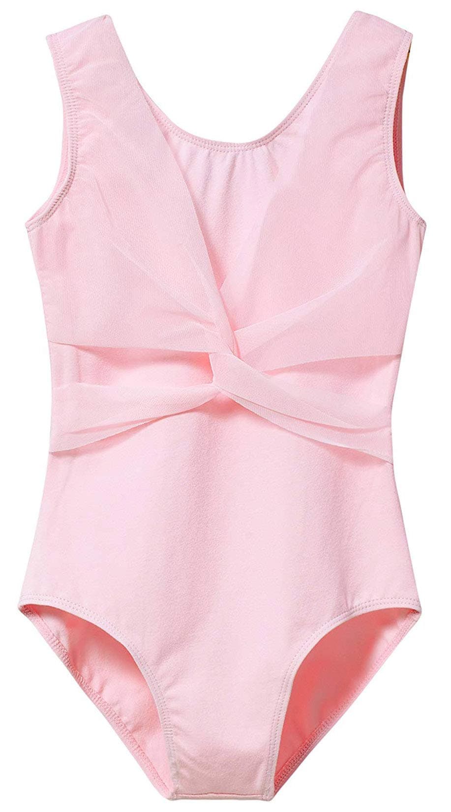 MdnMd Girls' Dance Leotard - Sleeveless Tank Mesh Cross Front
