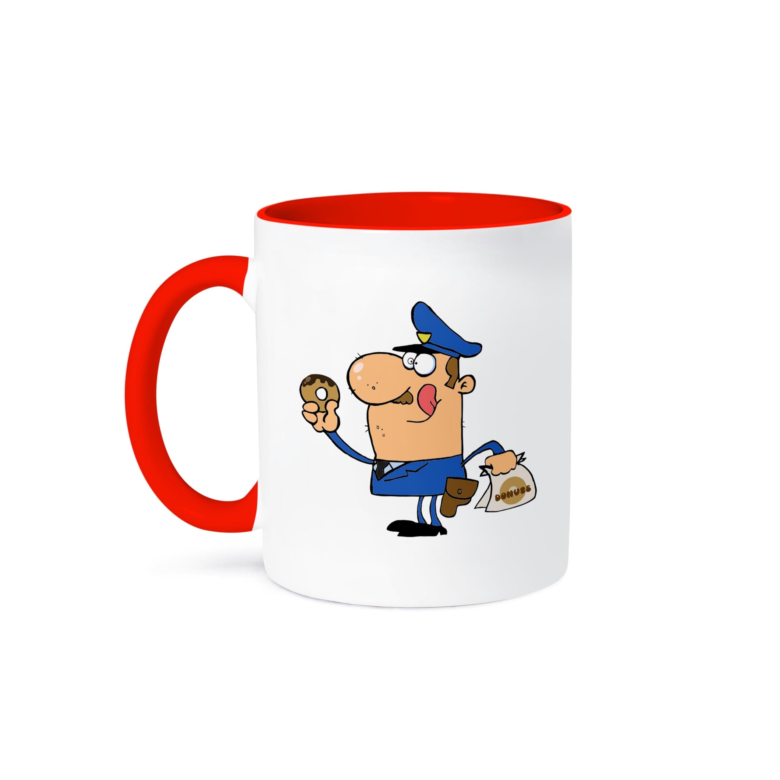 Funny Cartoon Cop Eating Donuts Mug - 3dRose