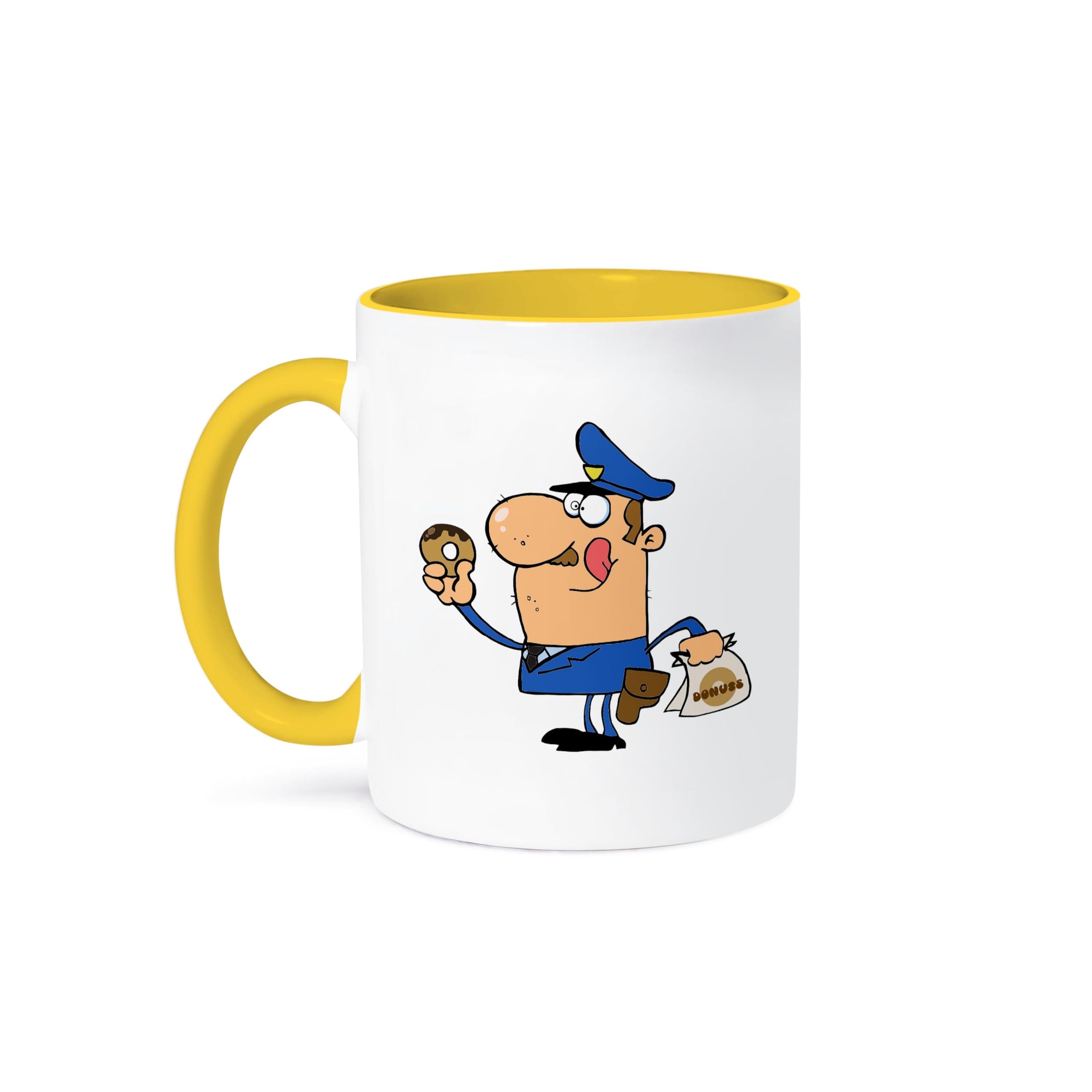 Funny Cartoon Cop Eating Donuts Mug