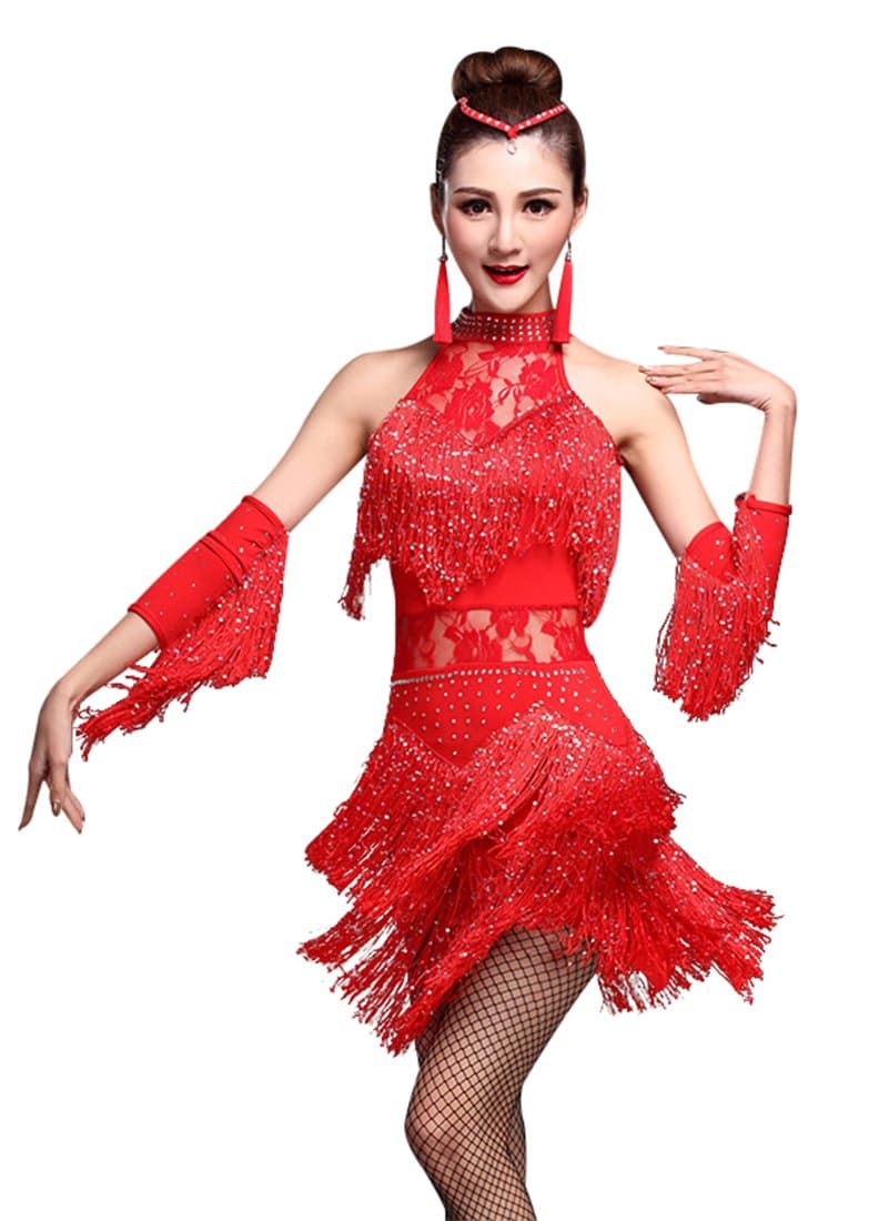 Women's Rhinestone Fringe Flapper Party Dress for Latin Salsa Ballroom Dancing