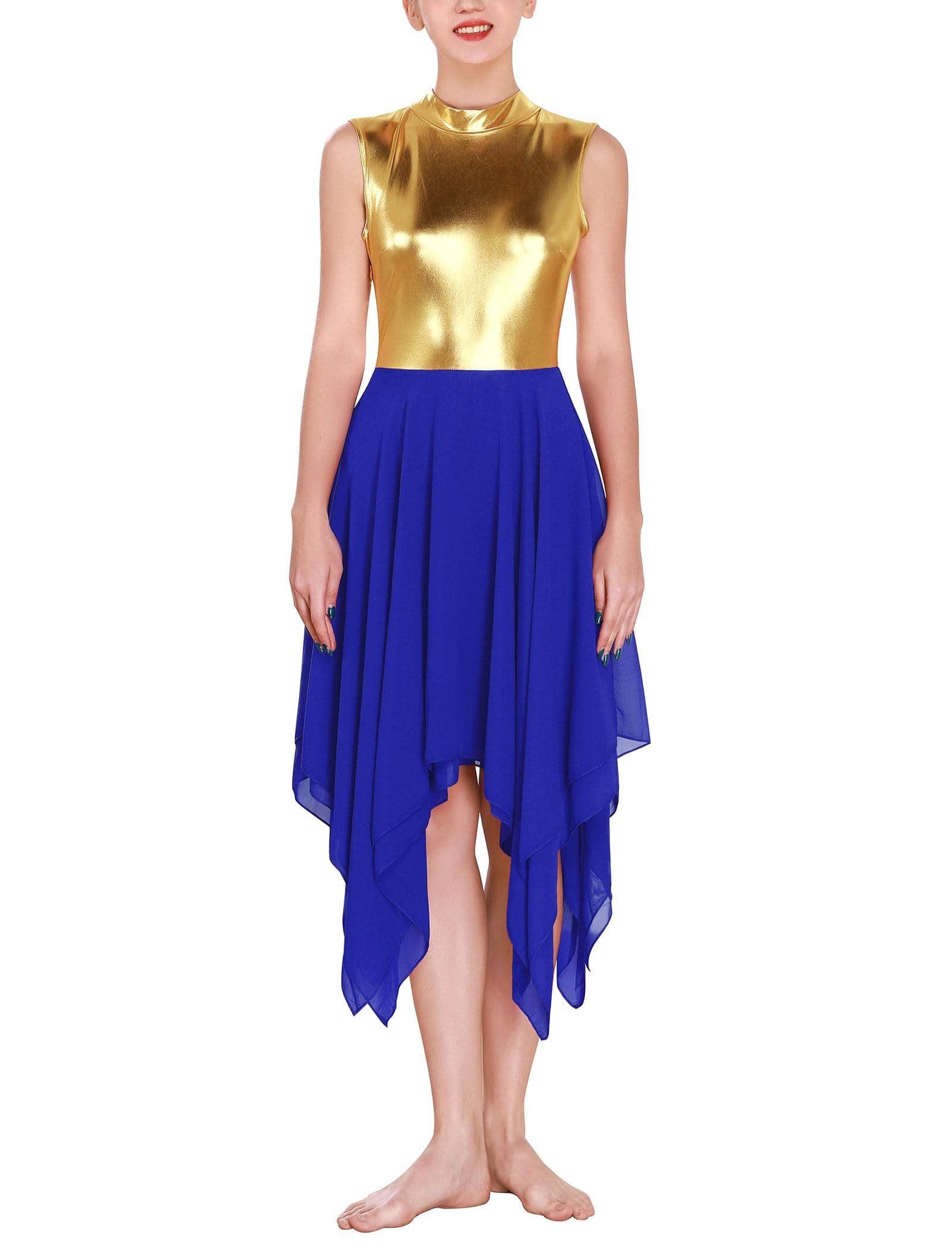 ODASDO Metallic Gold Sleeveless Midi Chiffon Dance Dress XS-XL