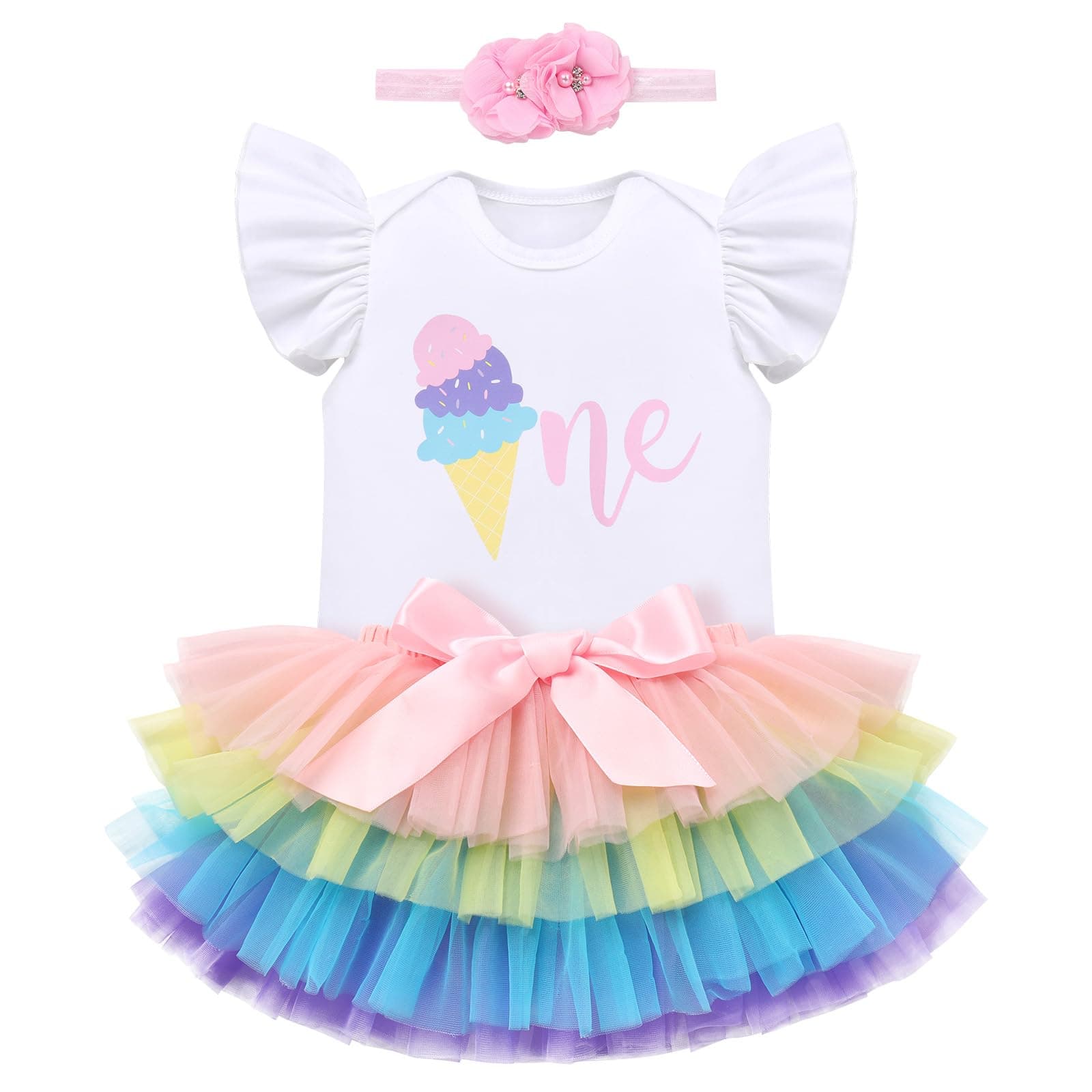 ODASDO Boho Rainbow Birthday Cake Smash Outfit for Baby Girls