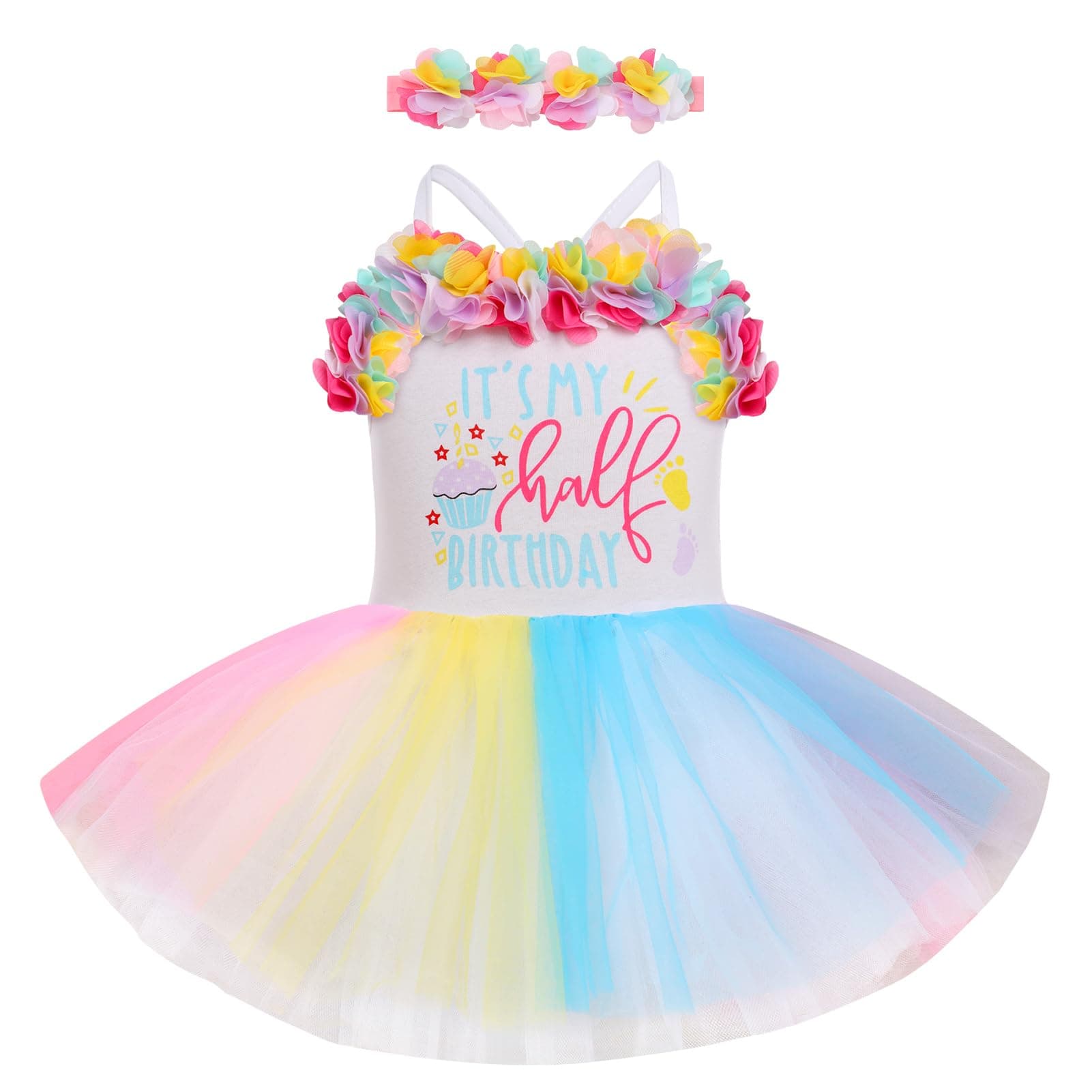 Baby Girl 6-Month Birthday Party Dress with Flower Headband - Summer Outfit