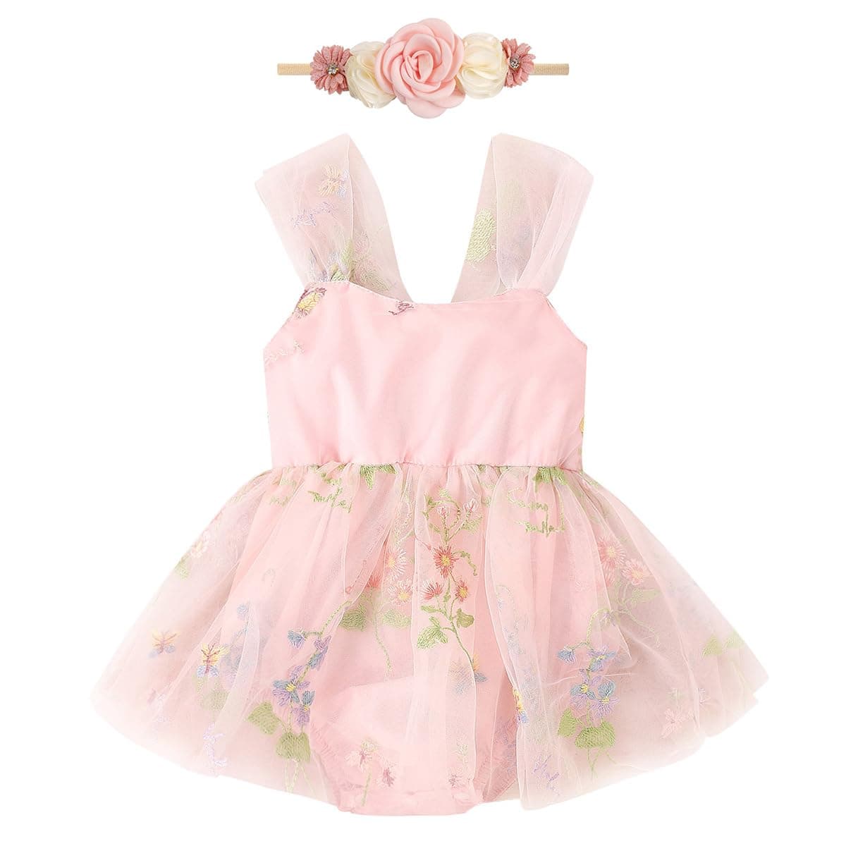 Infant Baby Girl Tulle Romper Outfit with Headband