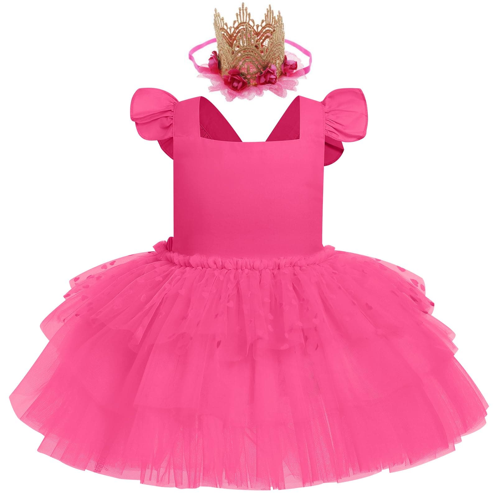 ODASDO Baby Girl First Birthday Cake Smash Tutu Romper with Tiara Headband
