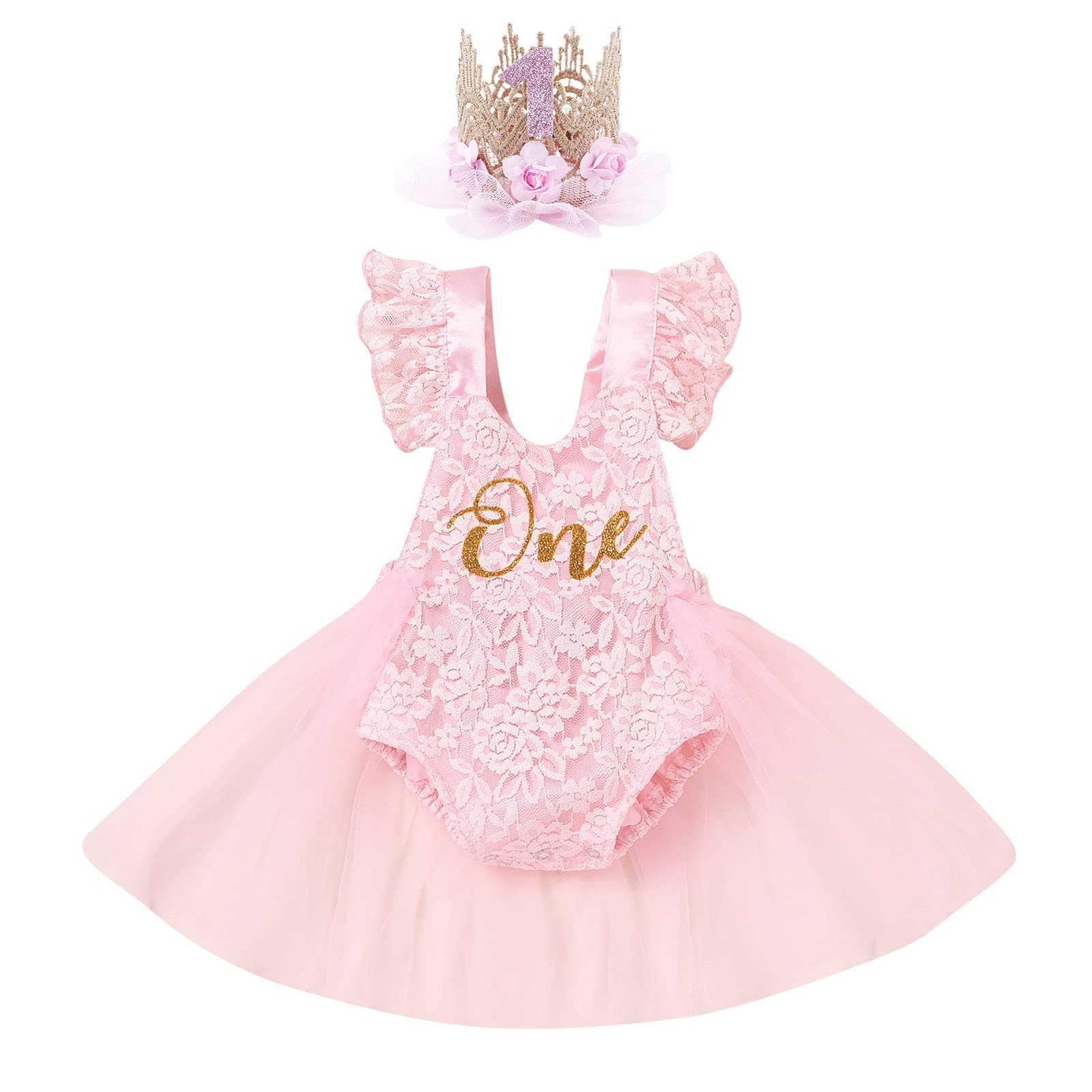 IMEKIS Baby Girl 1st Birthday Tutu Romper & Headband for Cake Smash