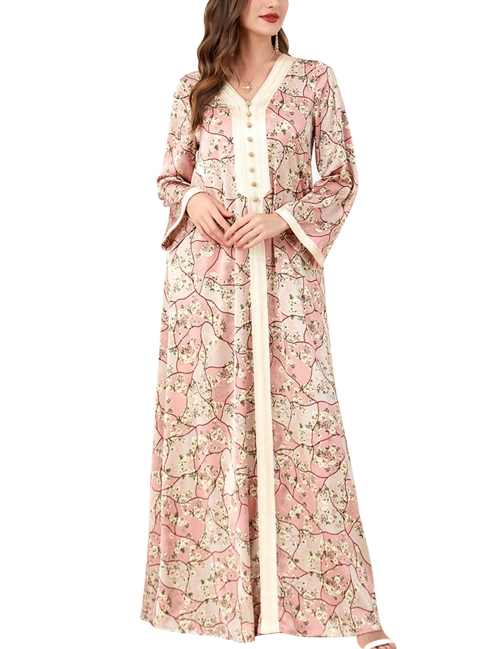 FYMNSI Modest Floral Abaya Dress for Women Arab Islamic Clothing