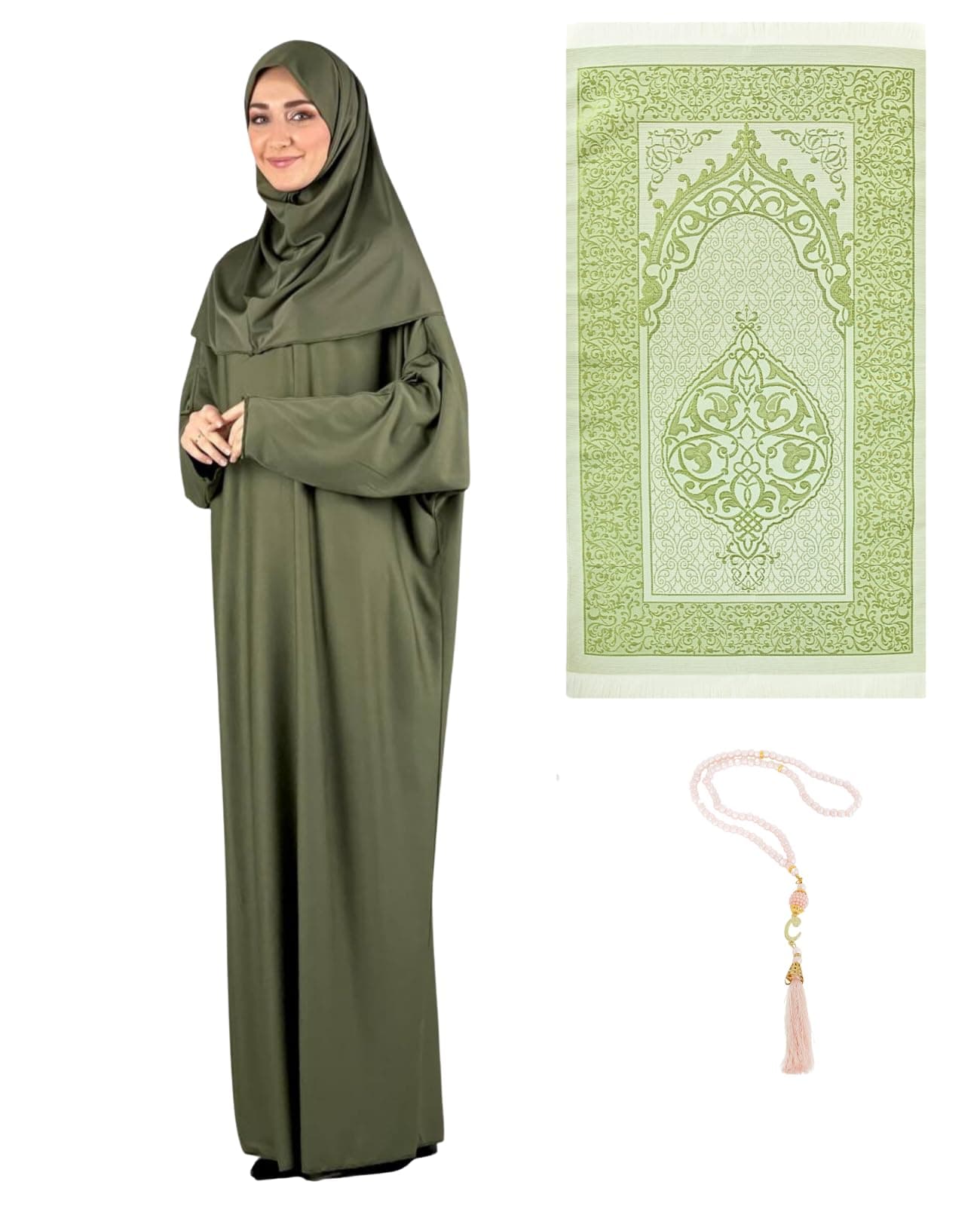 Prien Women's Hijab Rug Tasbih Islamic Prayer Dress for Eid Ramadan