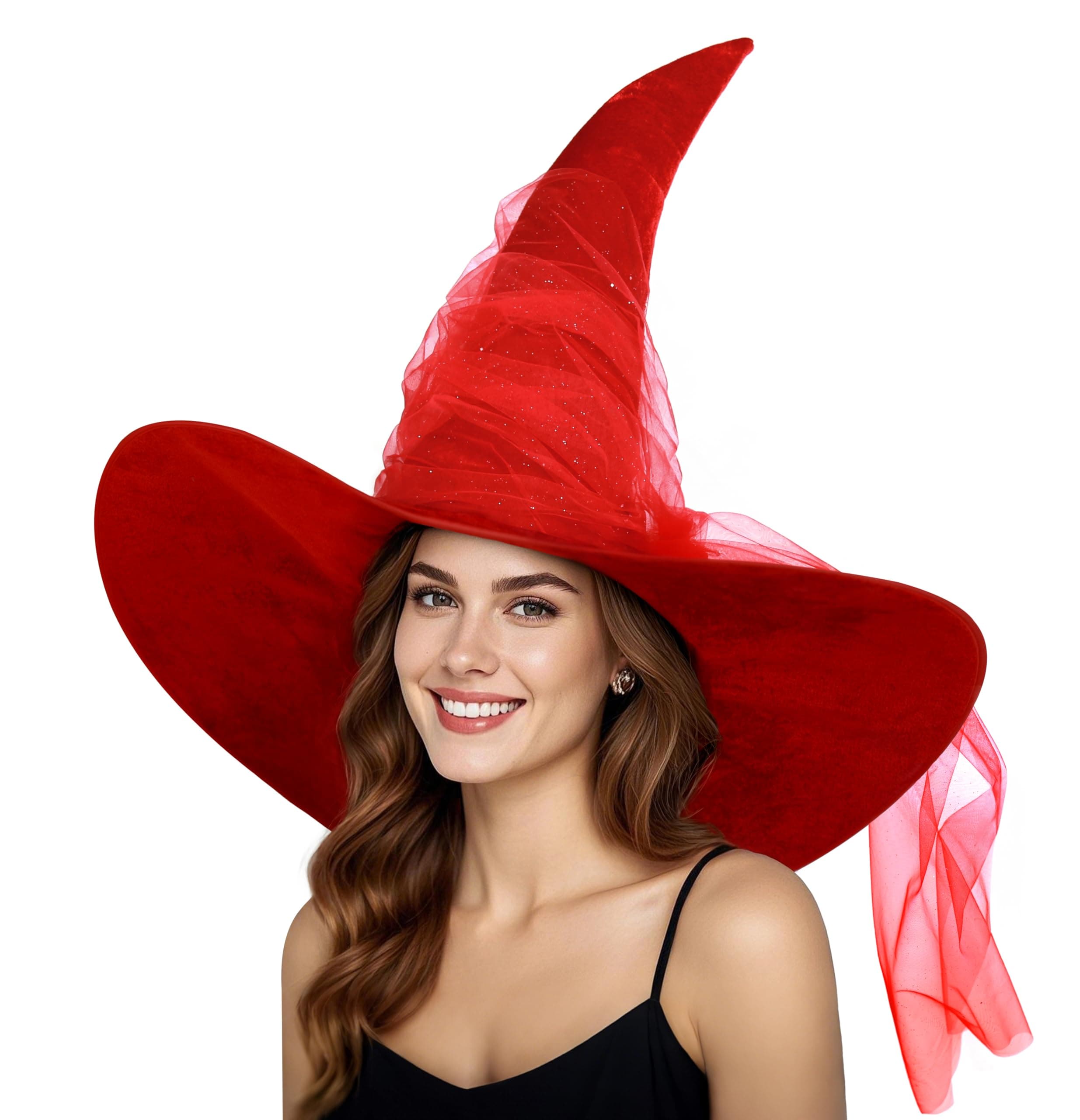 JEGERMIG Women's Oversized Masquerade Witch Hat with Velvet Brim Party Accessory