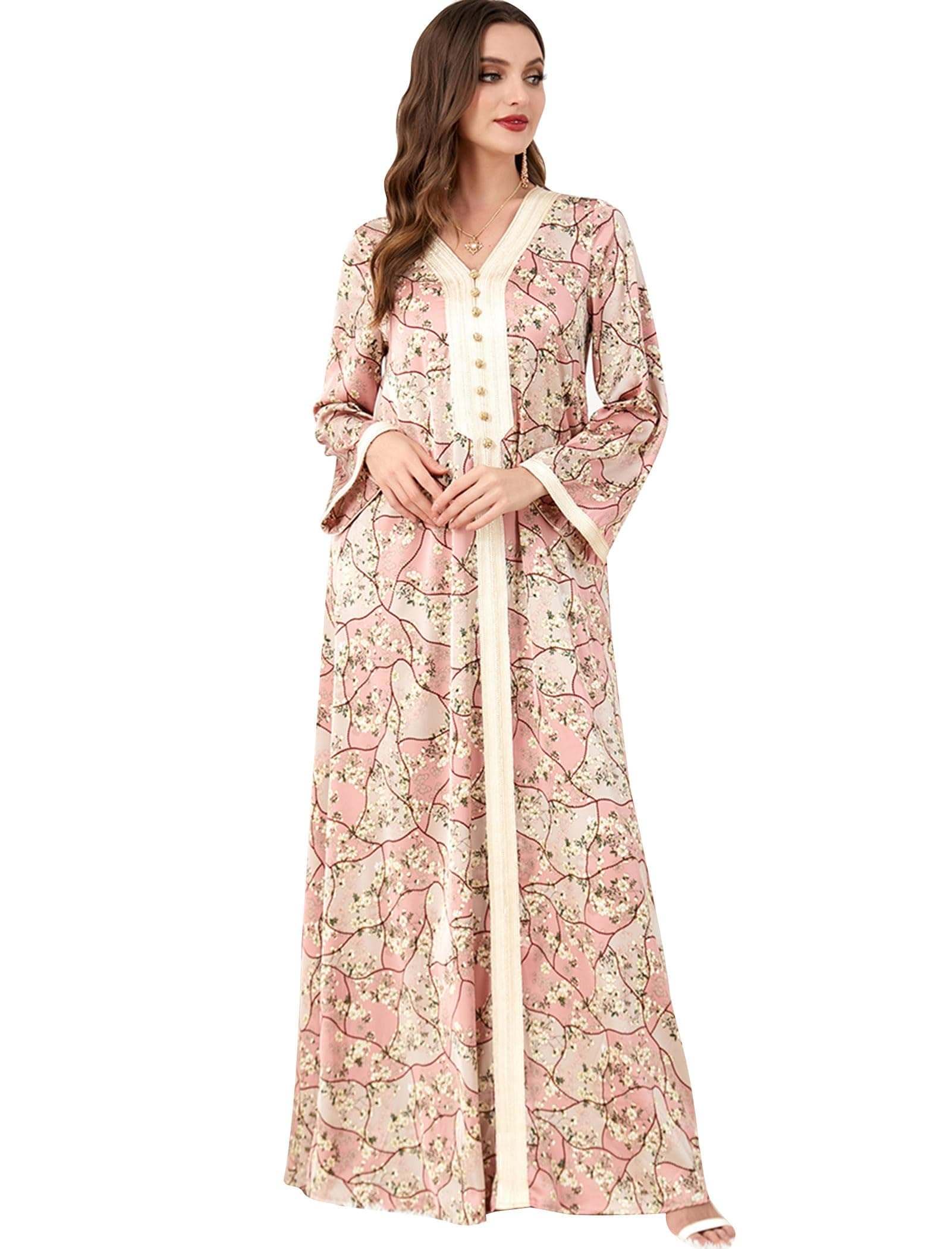 ODIZLI Women's Floral Print Abaya Dress for Muslim Prayer Eid Ramadan