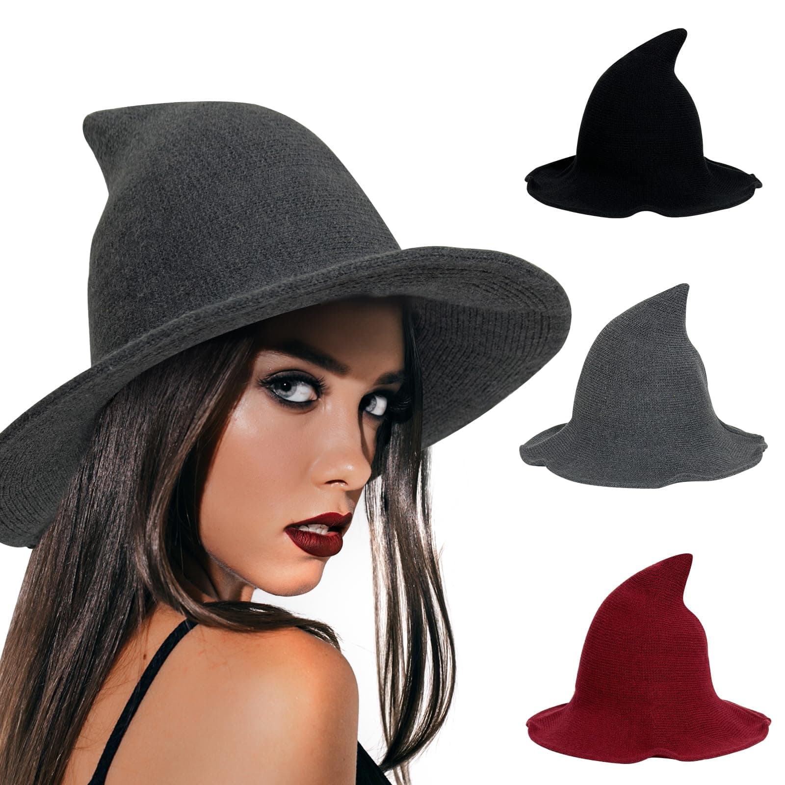 Modern Black Wool Knit Witch Hat for Women - Halloween Party Costume Accessory