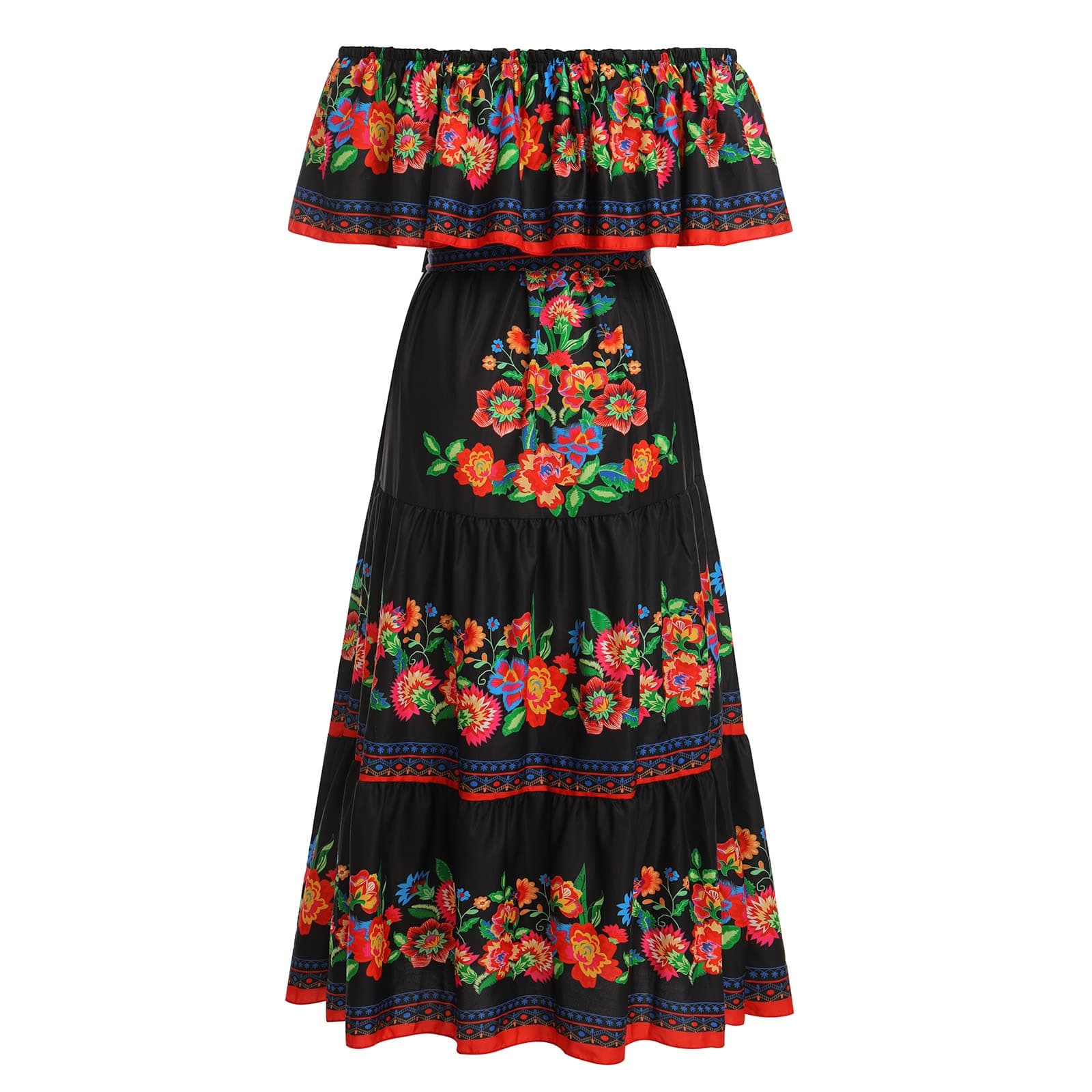 AWIBMK Women's Traditional Mexican Floral Cinco de Mayo Maxi Dresses