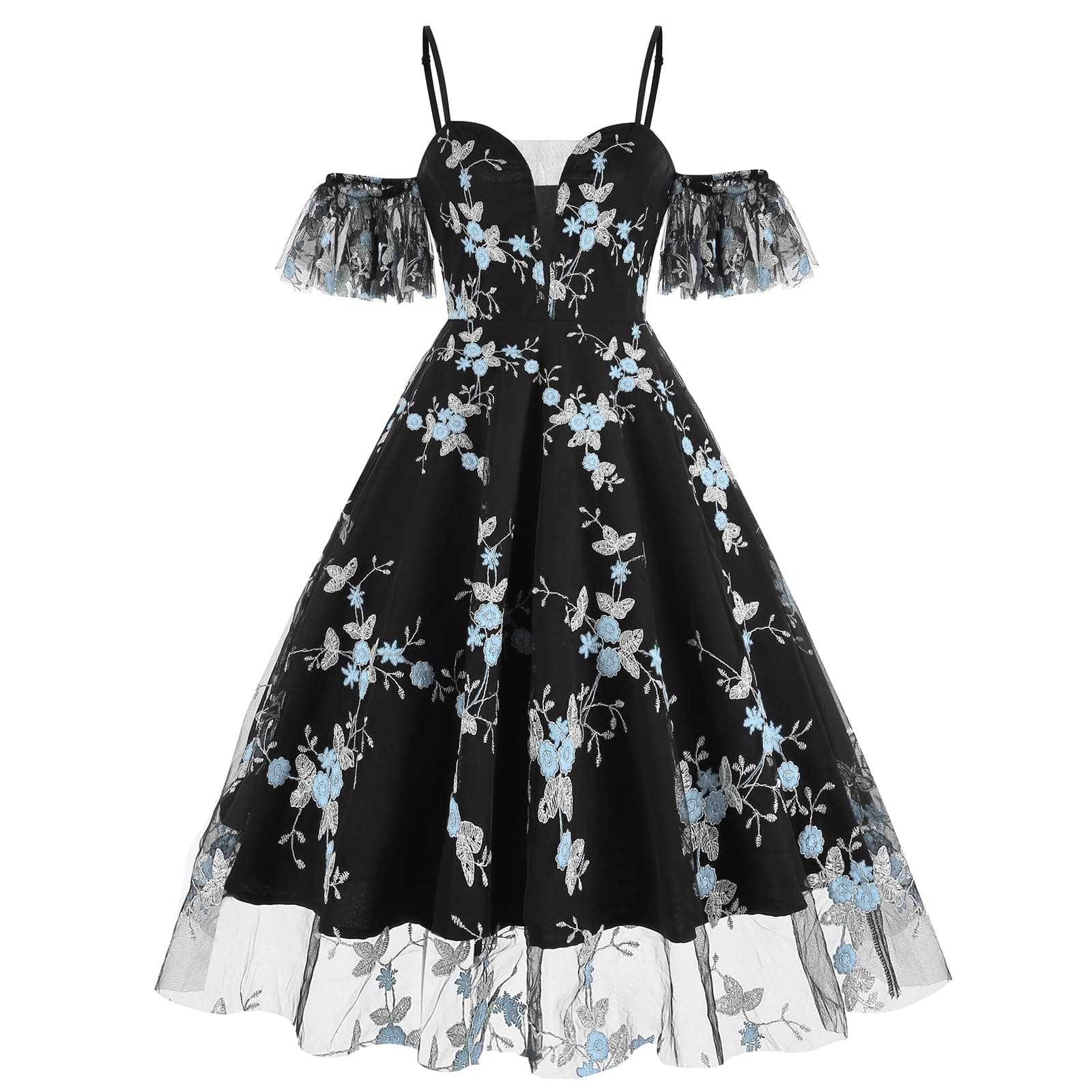 IWEMEK Women's Keyhole Floral Embroidery Cocktail Dress