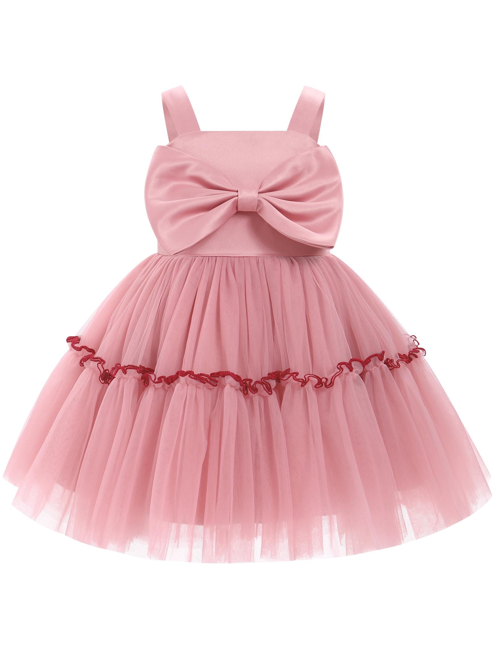 ODASDO Toddler Girls Bowknot Spaghetti Straps Tutu Tulle Birthday Dresses