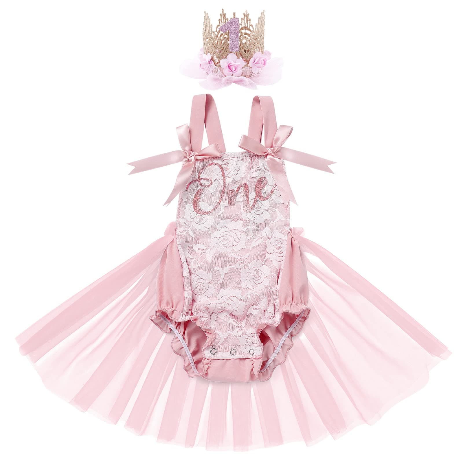 Lace Romper Tutu Dress Set for Baby Girl's First Birthday Cake Smash