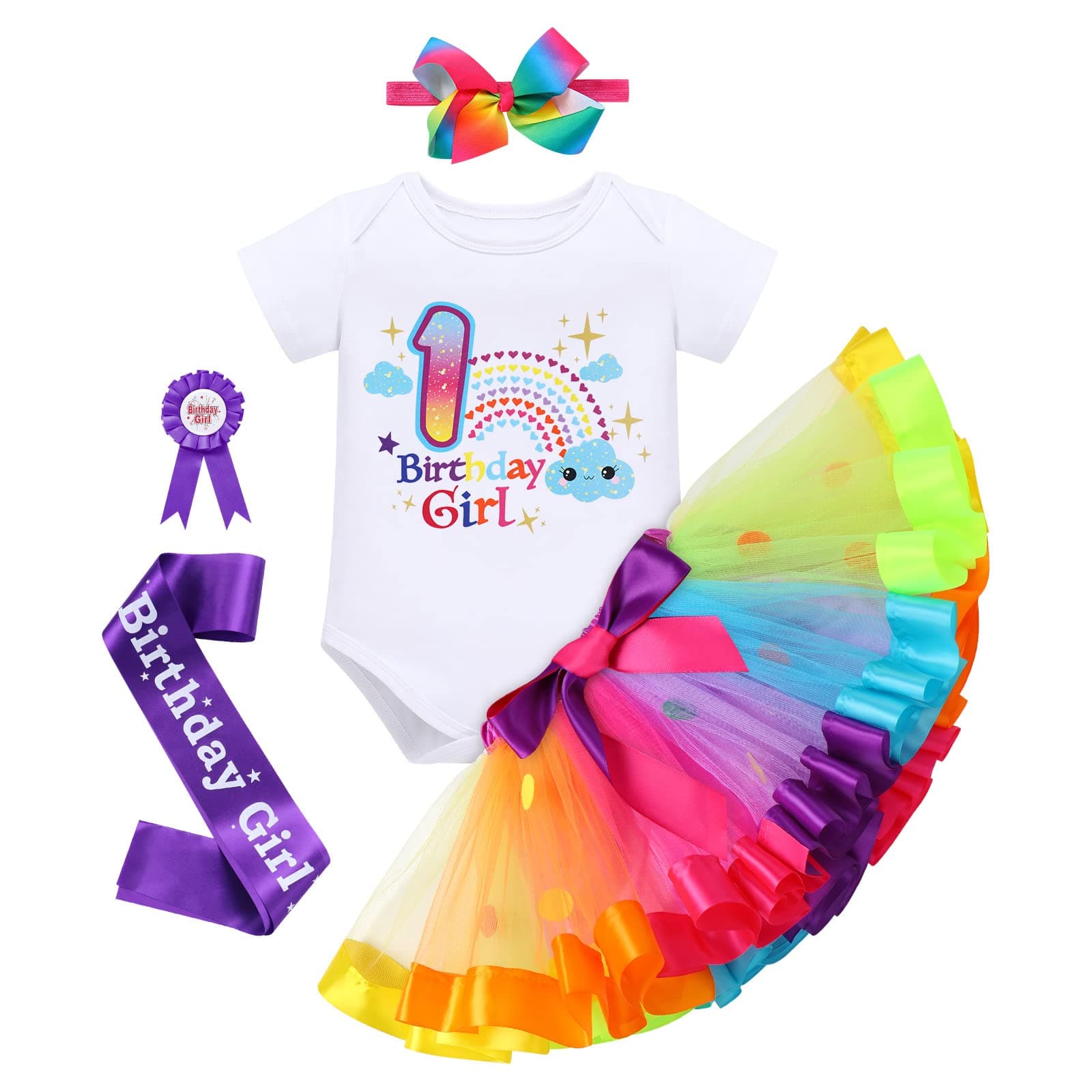 Baby Girl Boho Rainbow Cake Smash Outfit Set