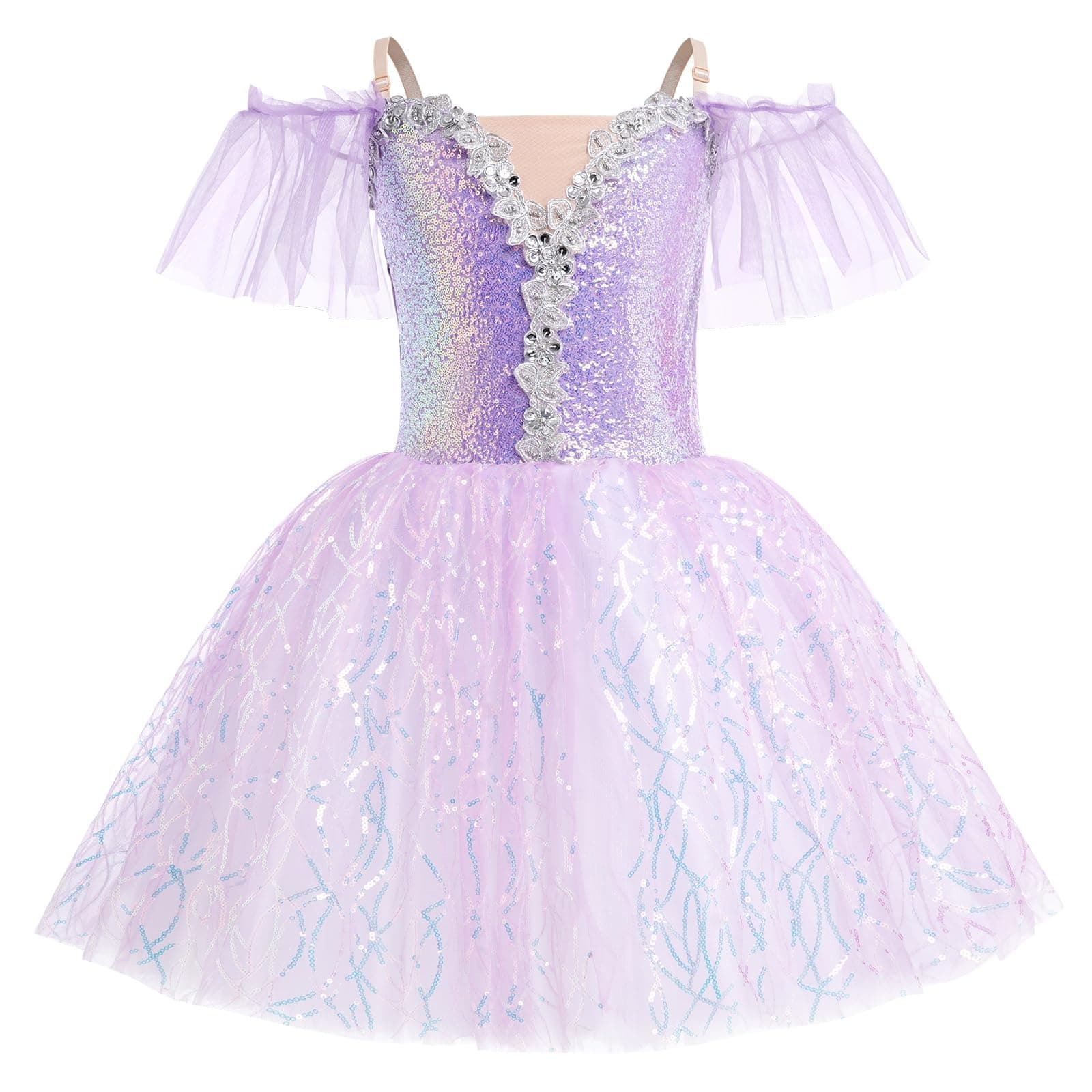 ODASDO Kids Ballet Leotard with Tutu Skirt and Sequin Camisole Dress for Performances