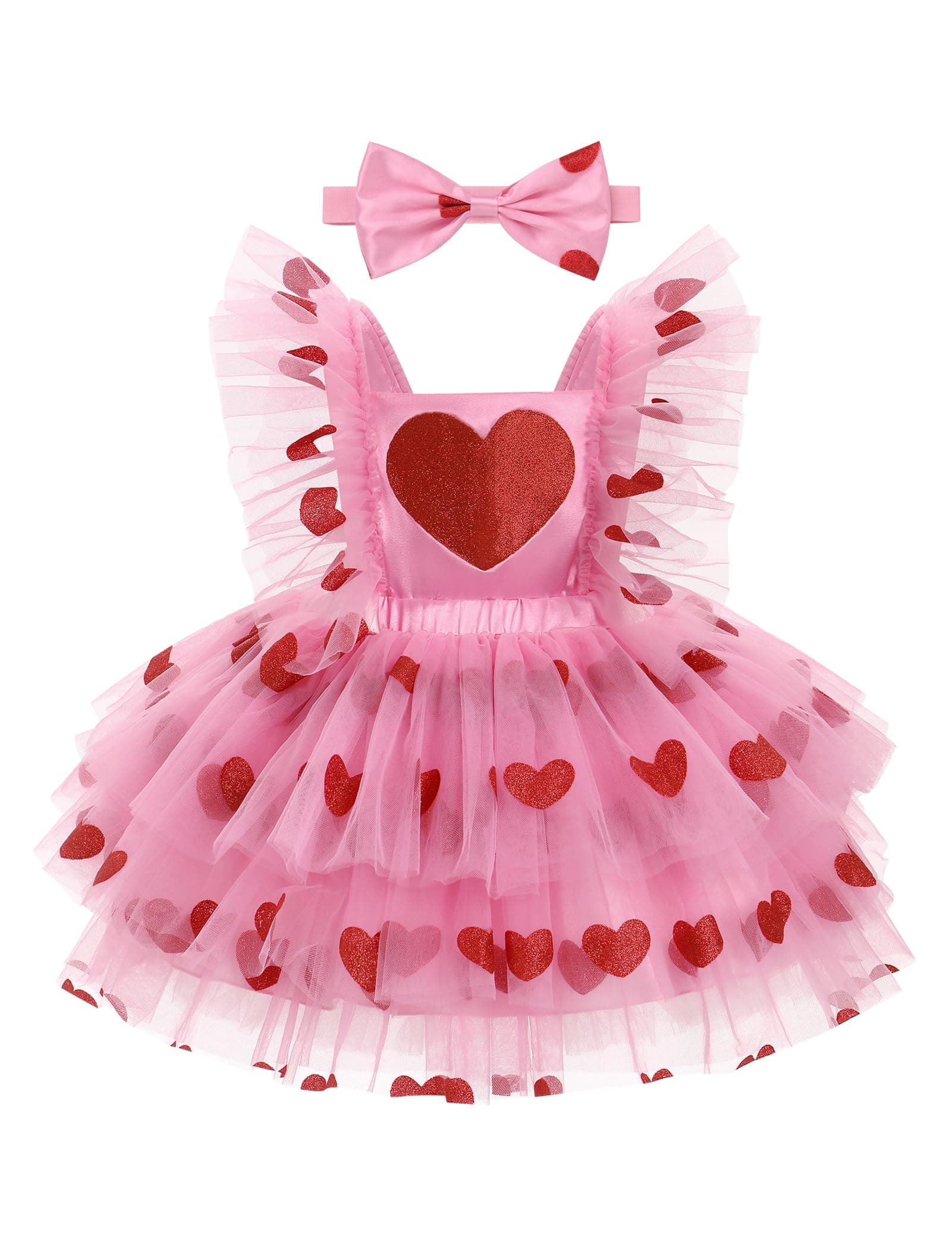 ODASDO Toddler Girl Valentine's Day Love Heart Tutu Romper Dress Set