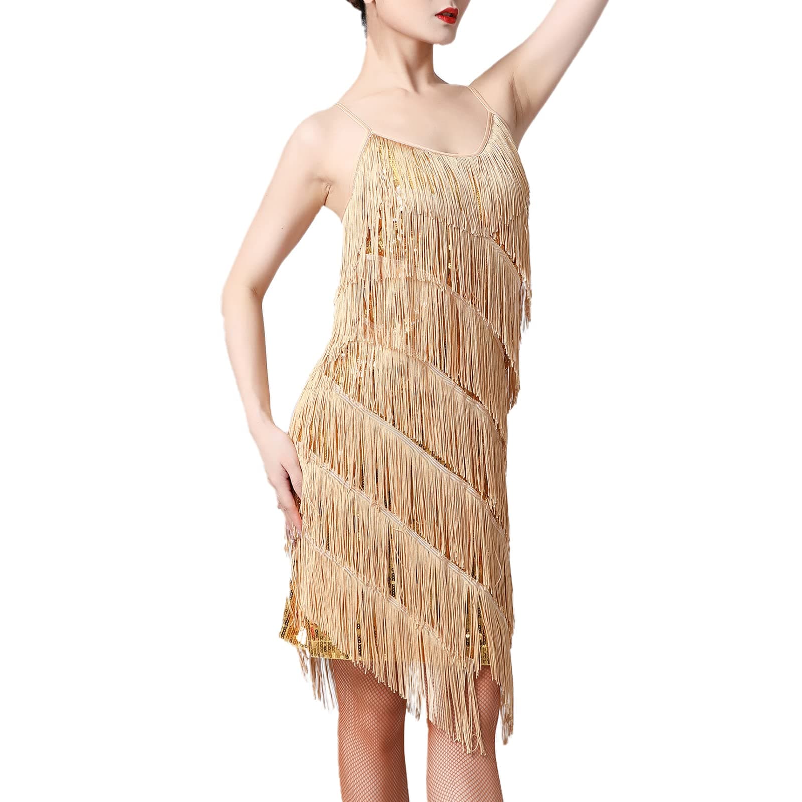 Latin Dance Dress for Women with Sequins and Tassels for Salsa Tango Ballroom