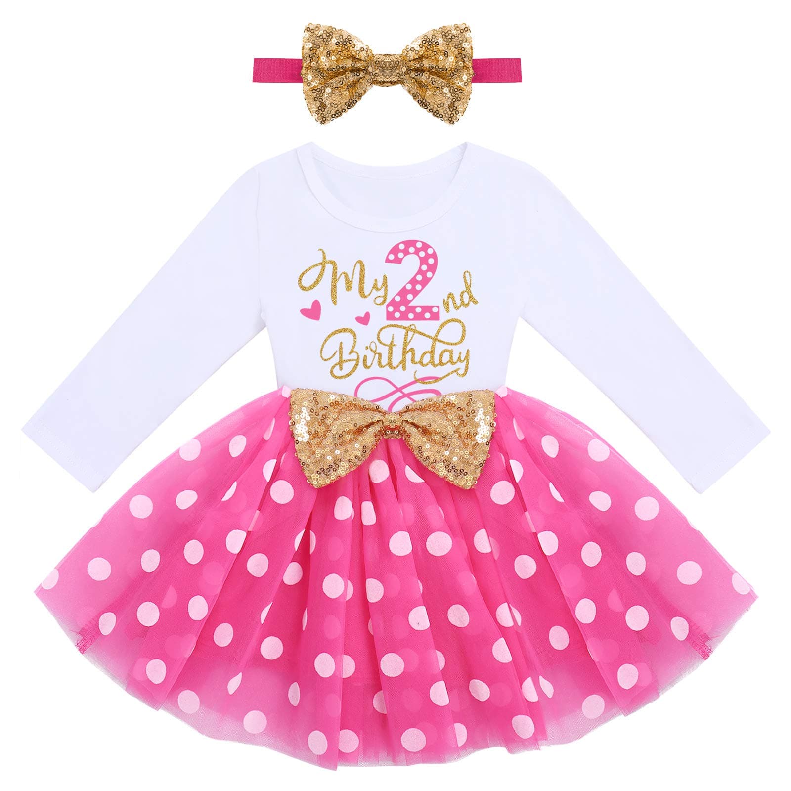 ODASDO Baby Girls Birthday Long Sleeve Tutu Dress with Headband 2pcs Clothes Set