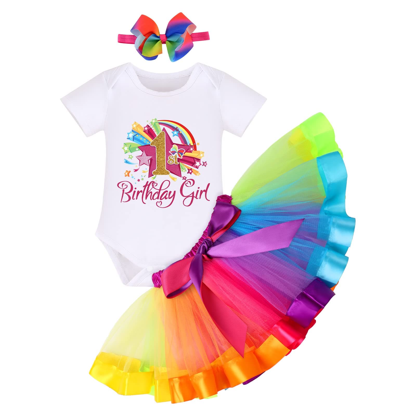 ODASDO Rainbow Tutu Birthday Outfit for Baby Girls