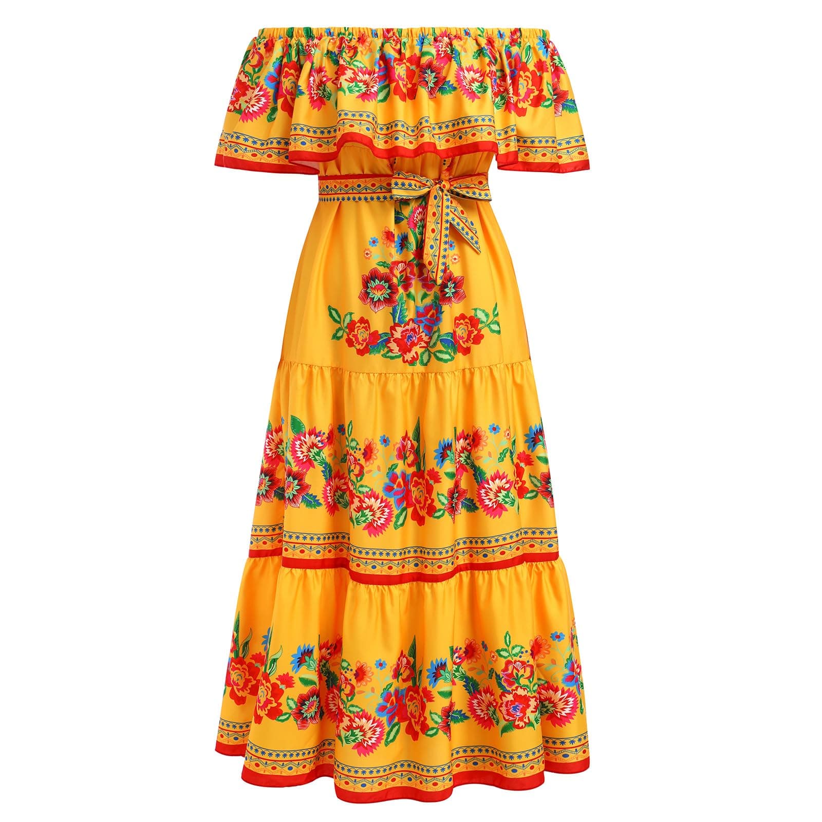 Summer Floral Print Off Shoulder Maxi Dress for Women by IMEKIS