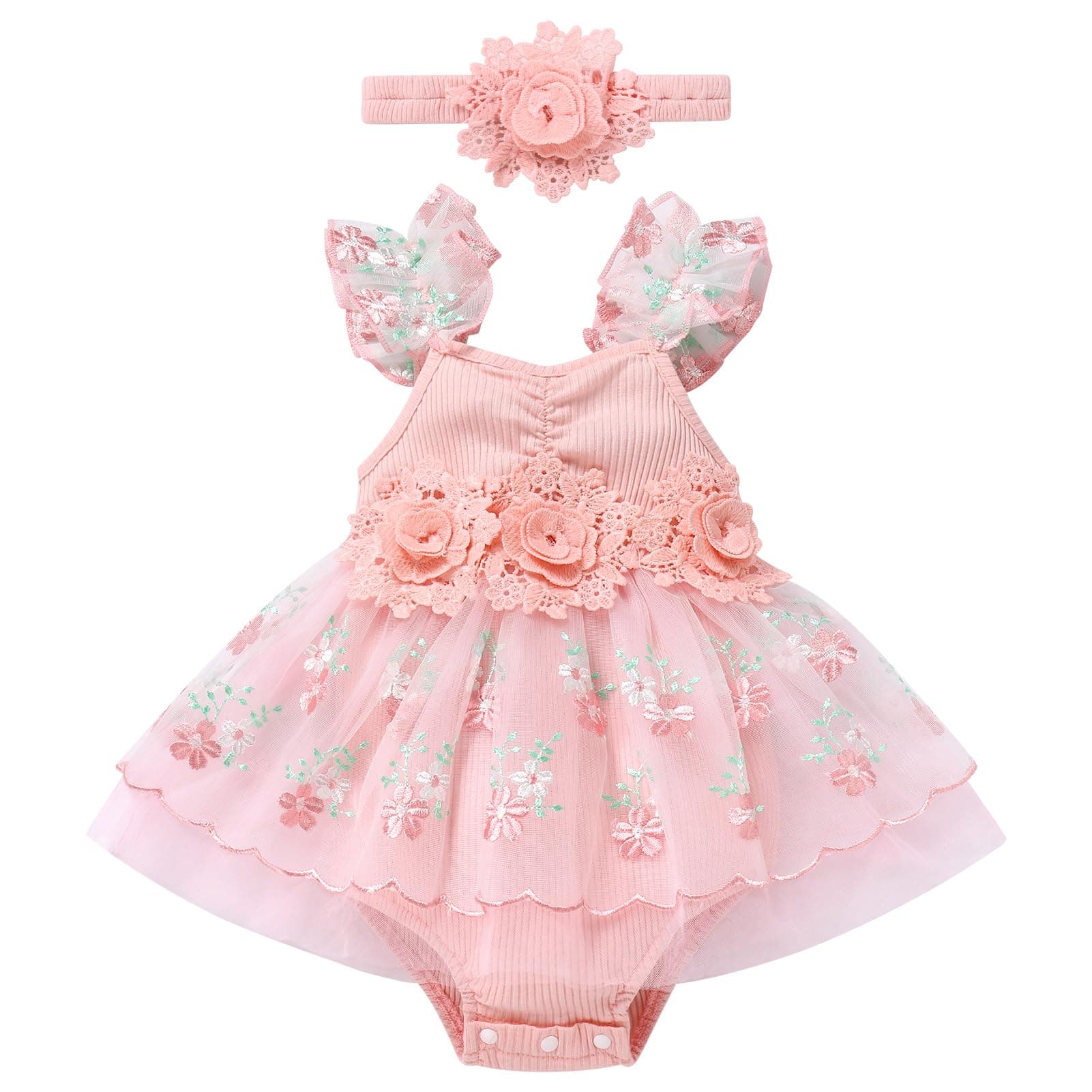 ODASDO Lace Floral Tutu Romper for Baby Girls Birthday Outfit