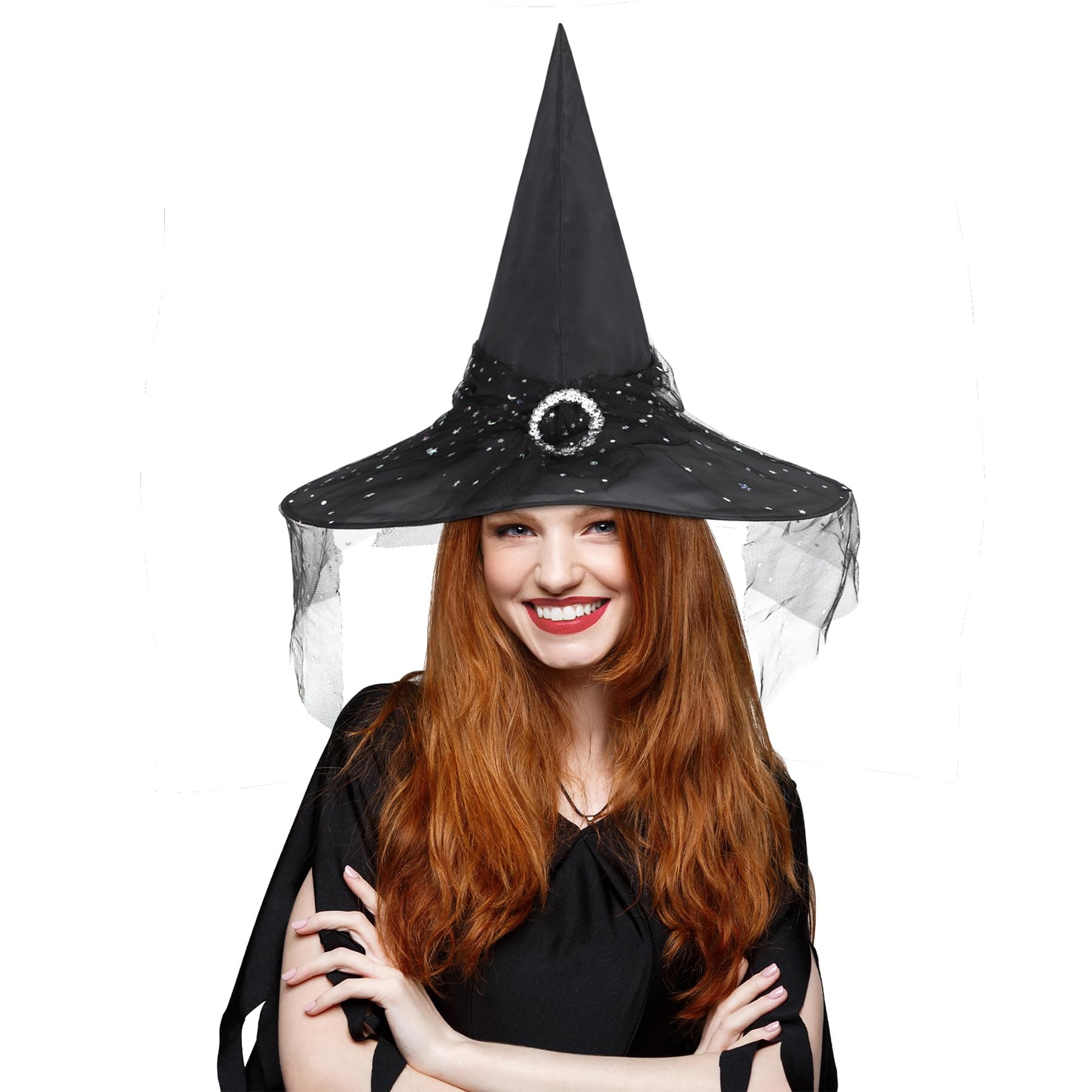 Womens Halloween Witch Hat with Veil for Cosplay Party