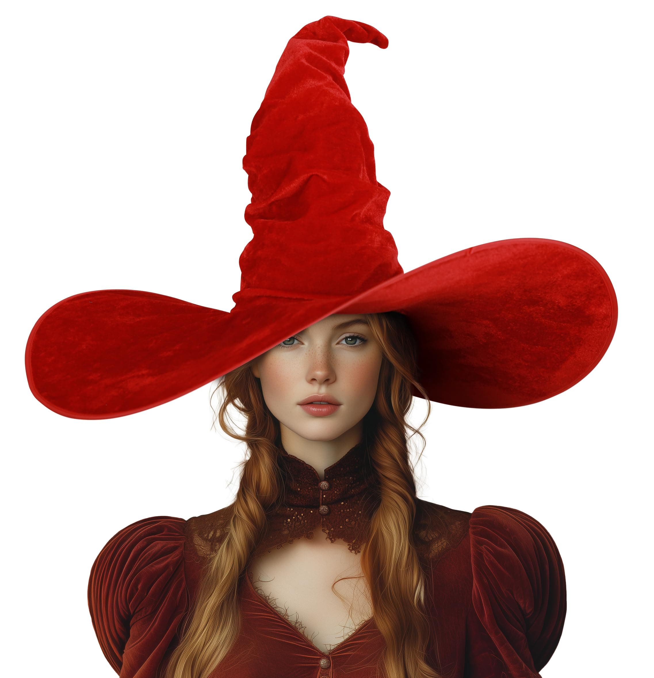 VZQI Black Witch Hat for Women Adult 24-inch Large Ruched Halloween Hat