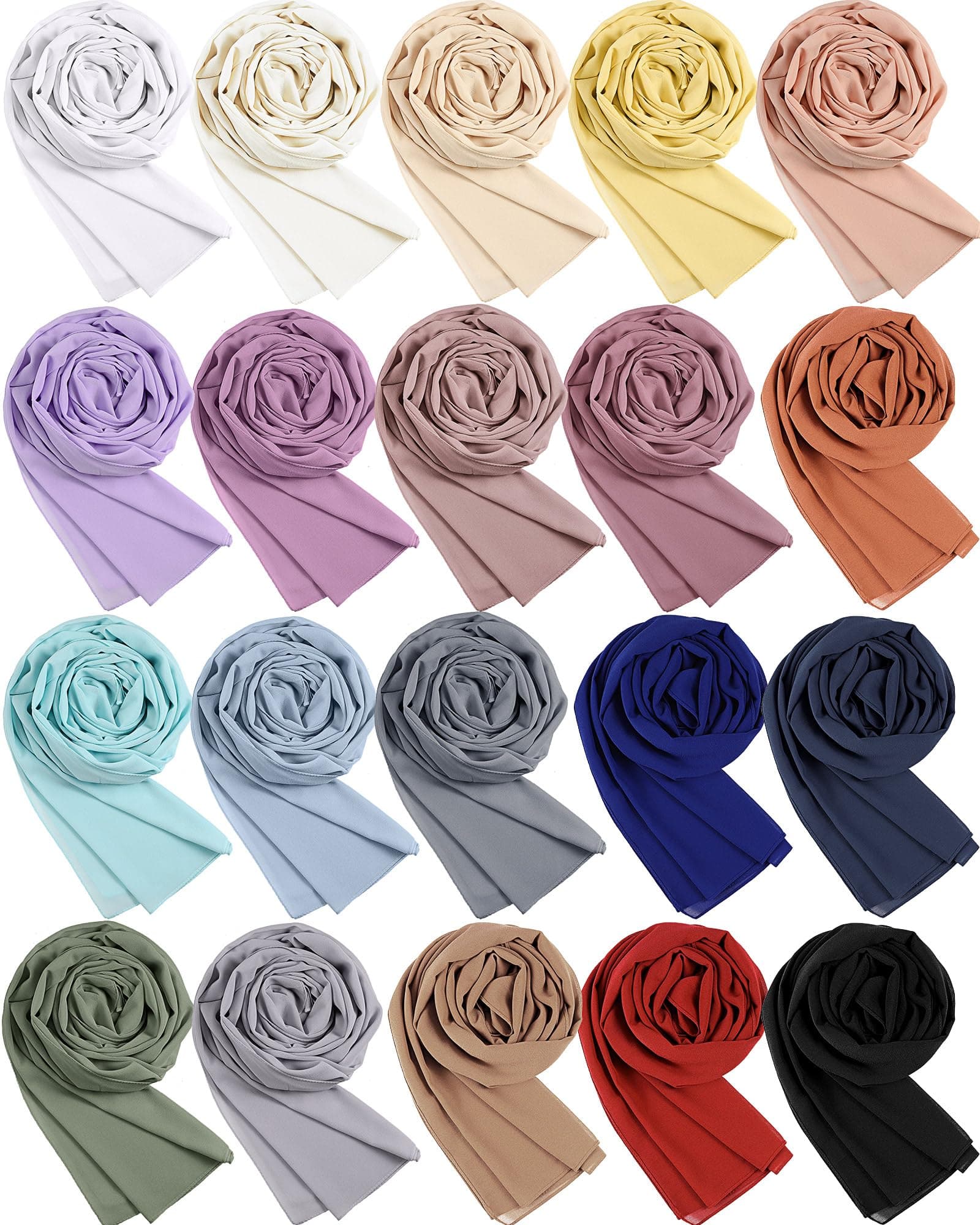 Mepase 20 Pack Soft Chiffon Hijab Scarf for Women Light and Long, 20 Colors