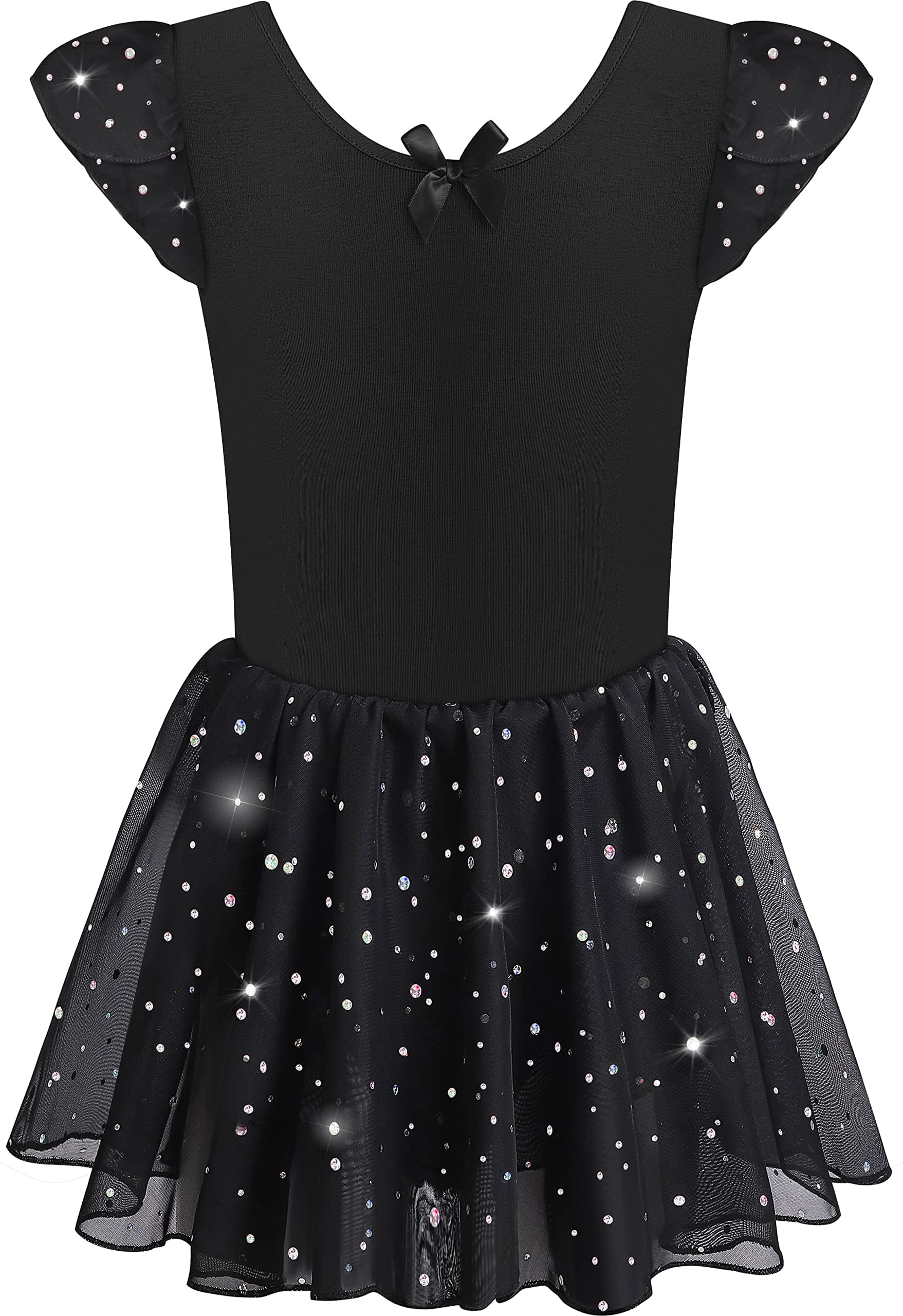 DANSHOW Ballet Girls Glitter Leotards with Tutu Skirt Petal Sleeve